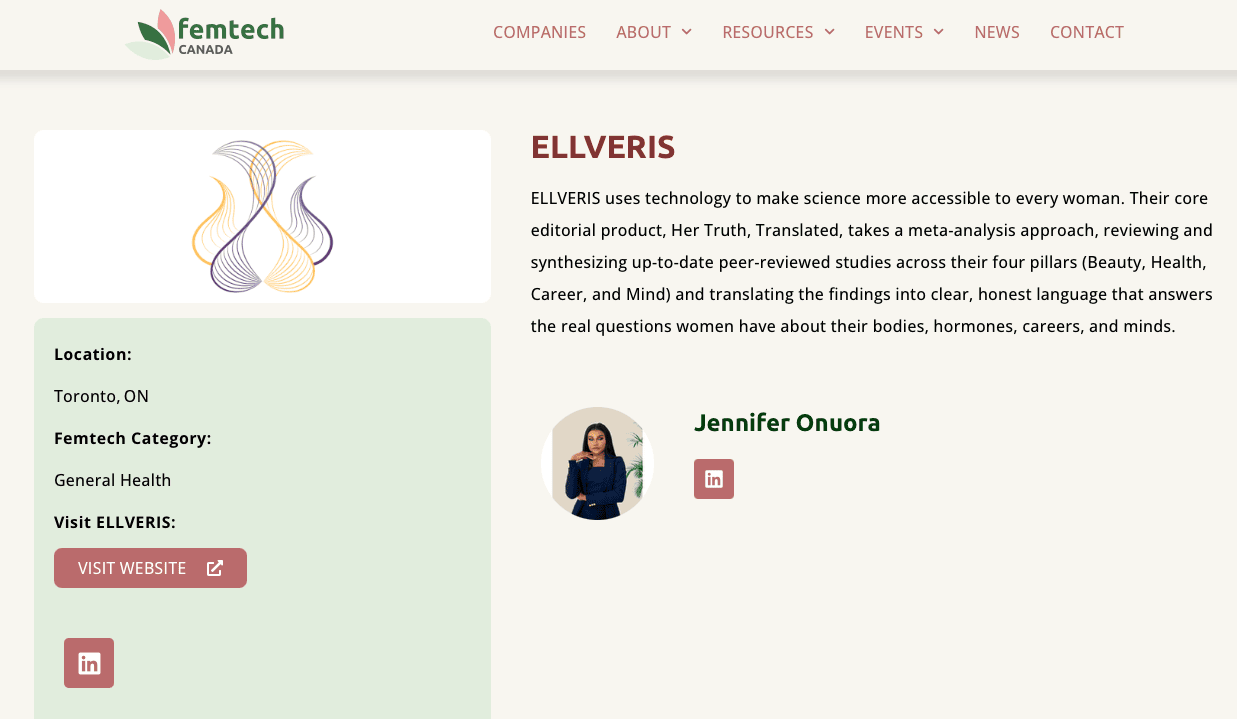 ELLVERIS listed on Femtech Canada — women's health technology community directory